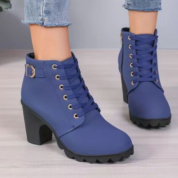 Ladies chunky heel combat boots sz 8.5 - Picture 3 of 5